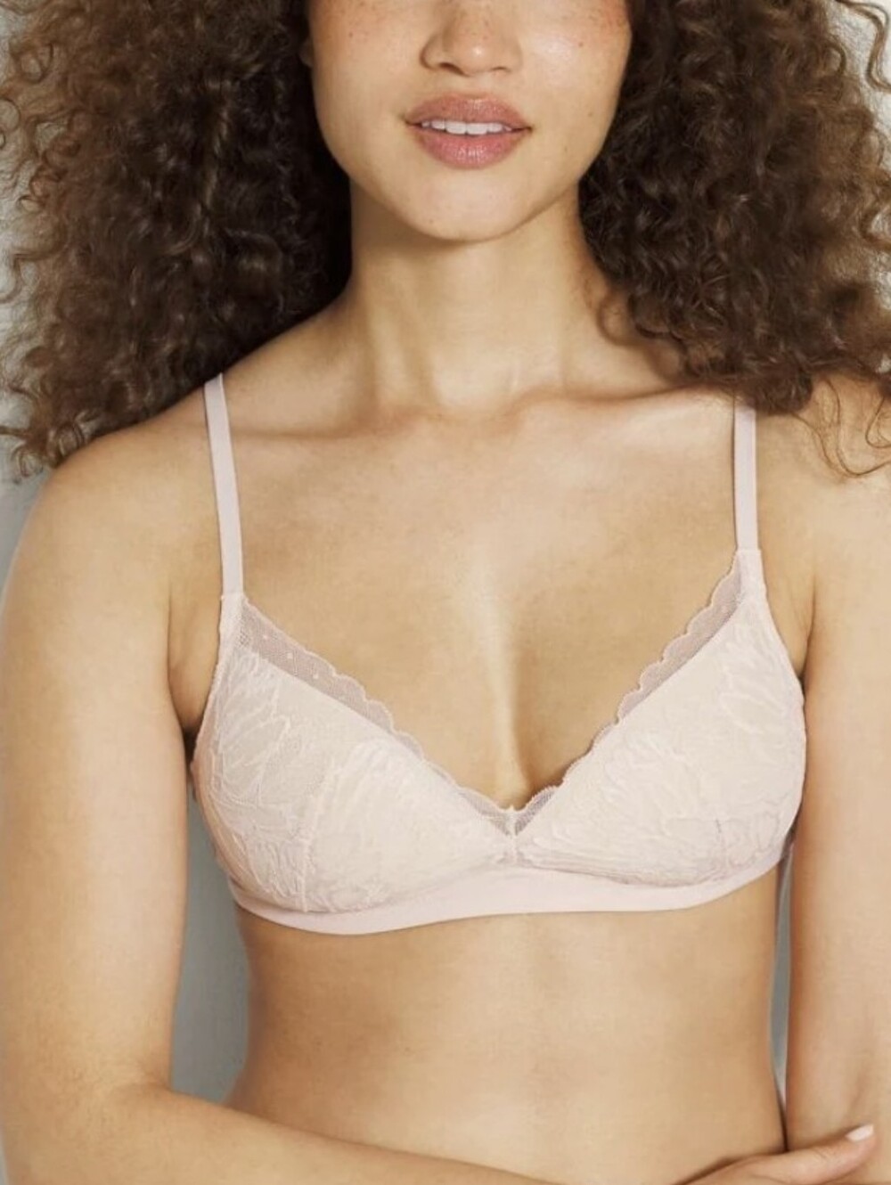 Soma Lightly Lined Wireless Lace Bra 38D Blush Pink Floral Convertible Straps